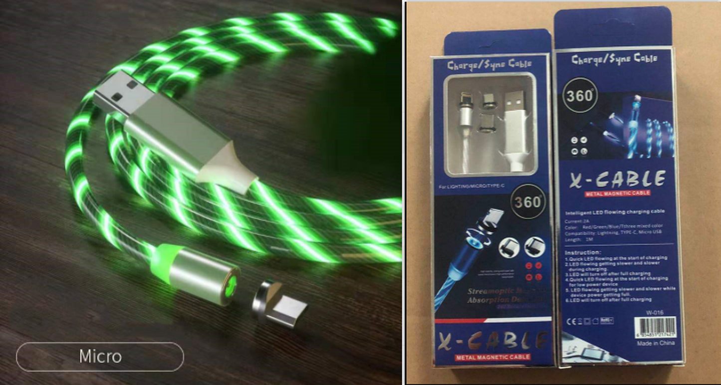 Magnetic Charging Cable Streamer Fast Charging Cable Lighting Micro USB Cable LED Magnet Charger Type-C Cable